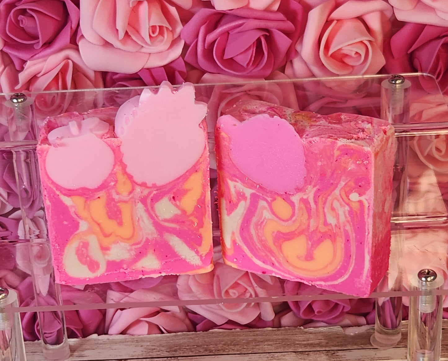 Strawberry Peach Champagne Organic Cold Process Swirl Soap. Handmade All Natural Handcrafted Soap. Cute Swirl Soap! - Glamorous Beauty & Boutique