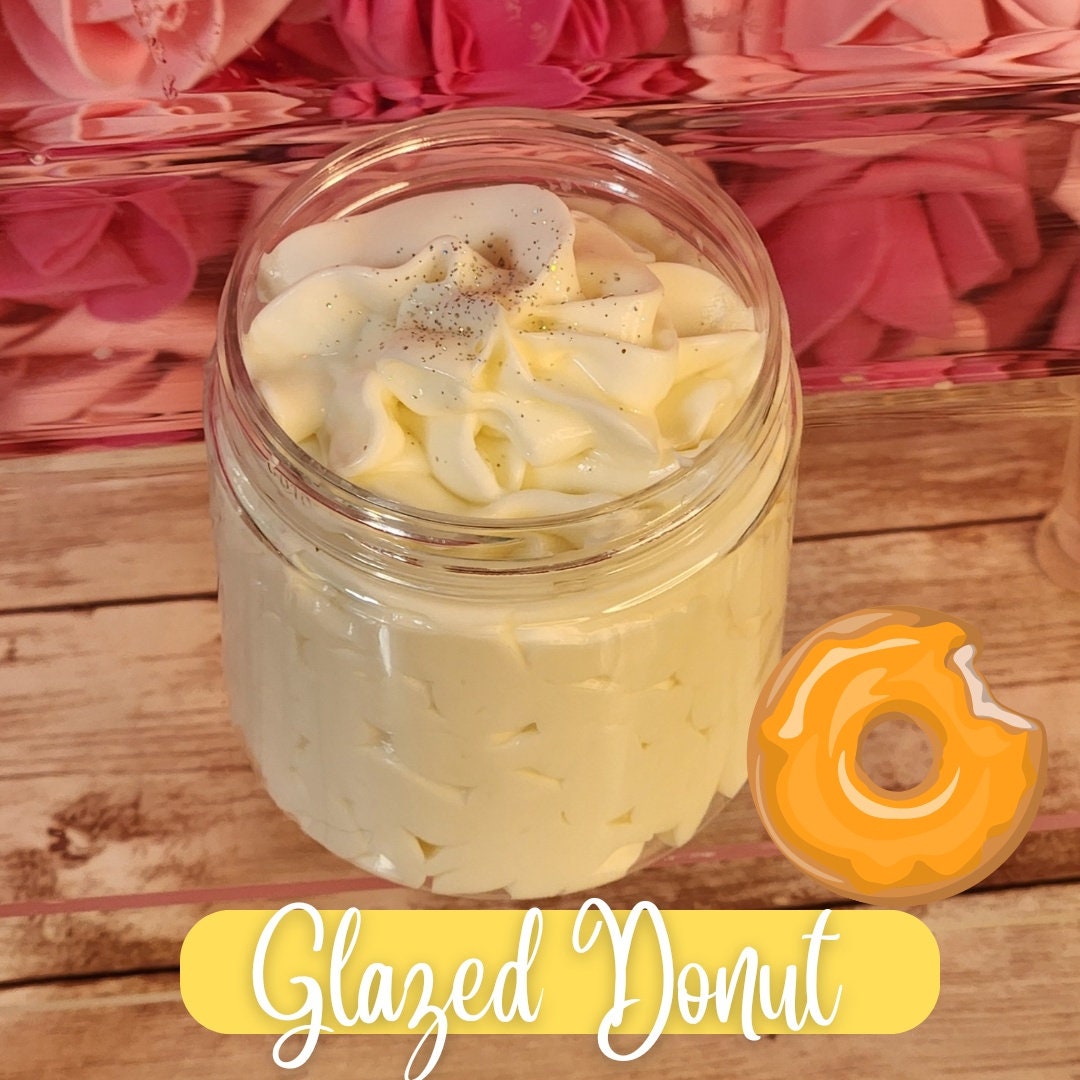 Glazed Donut Whipped Body Butter. Handmade Shea & Cocoa Butter Body Butter. All Natural Non Greasy Emulsified Body Butter. Bakery Scented - Glamorous Beauty & Boutique