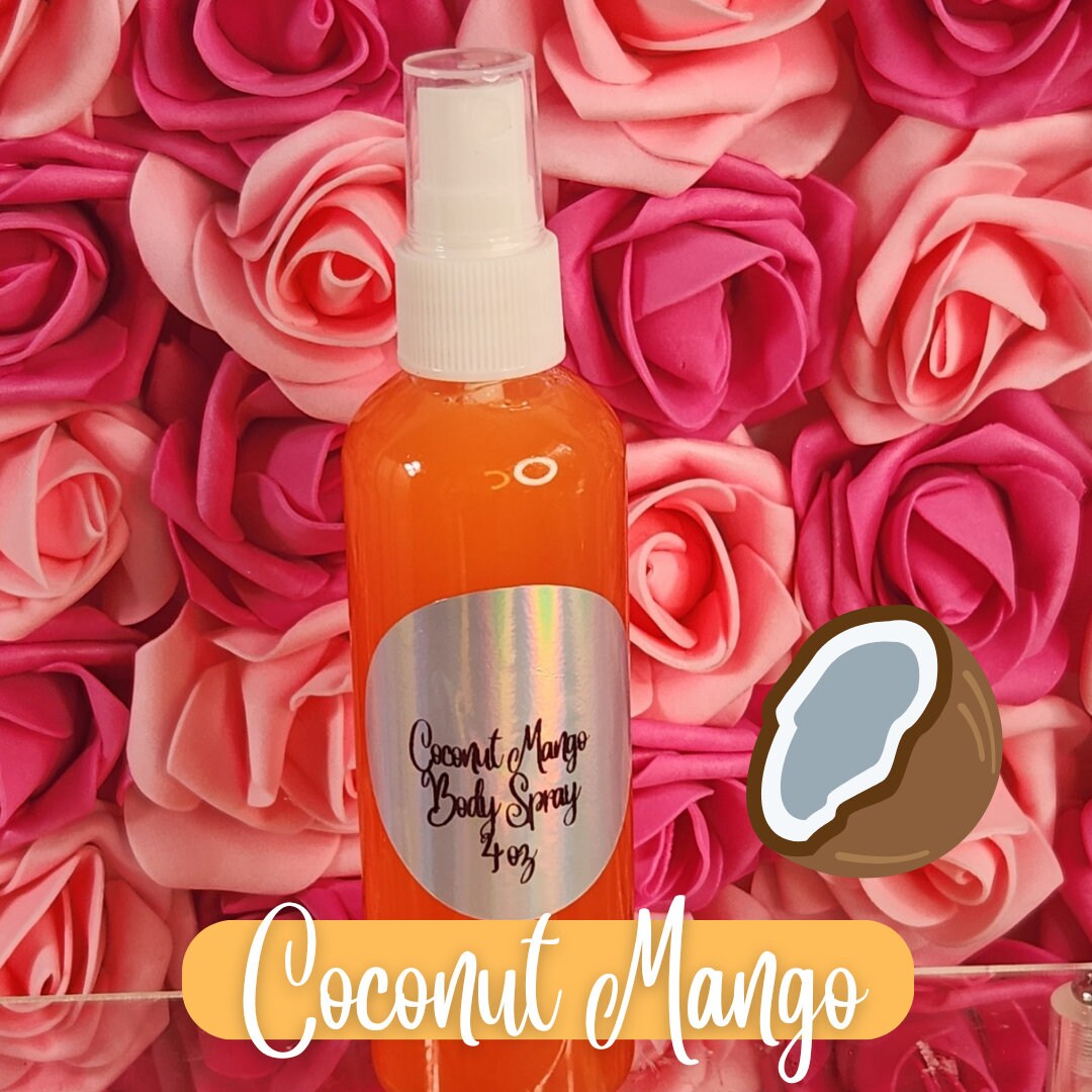 Coconut Mango Body & Hair Spray. 4 oz Handmade Moisturizing Hair and Body Mist.  Alcohol Free! Room Freshener. - Glamorous Beauty & Boutique