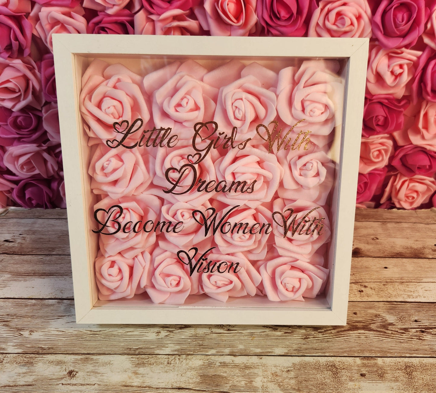 Glam Wall Art. Light Pink Rose & Rose Gold "Little Girls With Dreams Become Women With Vision " Shadow Box. Nursery Room Decor. Glam Decor. - Glamorous Beauty & Boutique