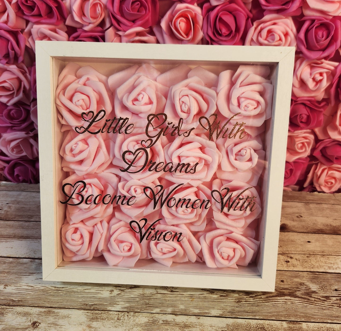 Glam Wall Art. Light Pink Rose & Rose Gold "Little Girls With Dreams Become Women With Vision " Shadow Box. Nursery Room Decor. Glam Decor. - Glamorous Beauty & Boutique