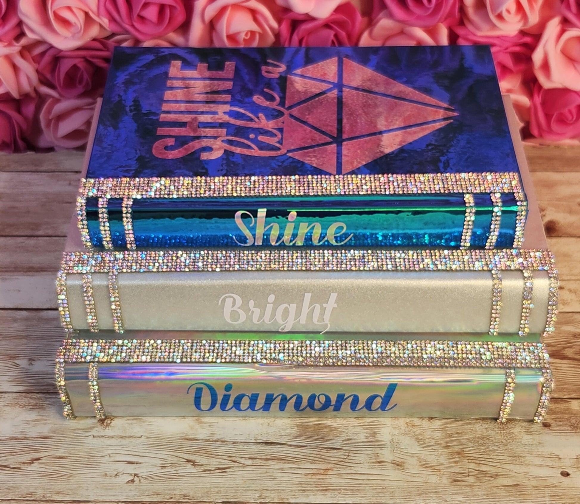 Glam Book Stack (Set of 3). Custom Coffee Table Decor. Holographic Silver, Silver & Blue Books, Bling Decor, Glam Decor. Makeup Room Decor. - Glamorous Beauty & Boutique