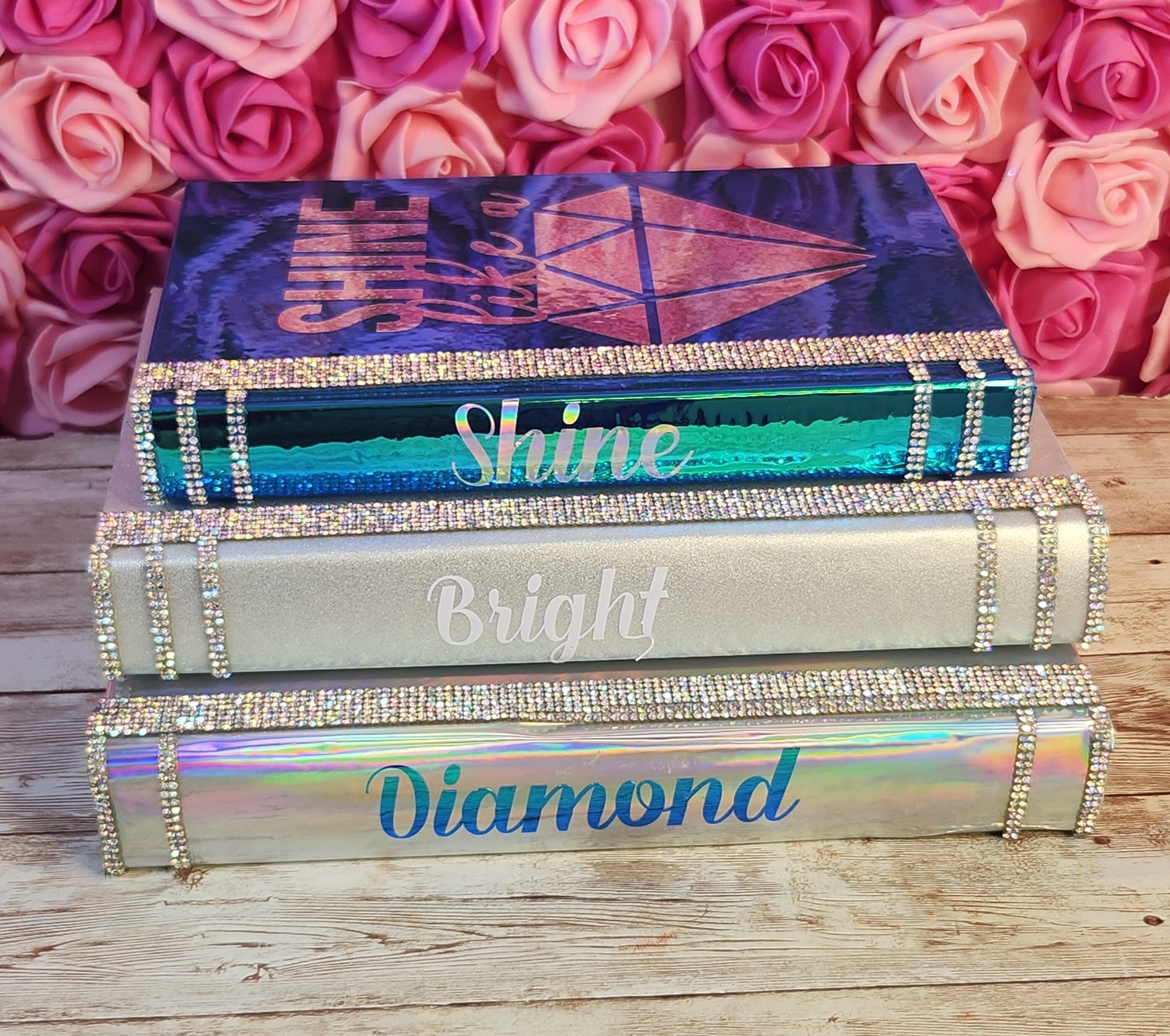 Glam Book Stack (Set of 3). Custom Coffee Table Decor. Holographic Silver, Silver & Blue Books, Bling Decor, Glam Decor. Makeup Room Decor. - Glamorous Beauty & Boutique