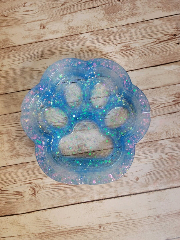 Paw Print Shaped Resin Ash Tray. Presed Flower and Glitter Ash Tray. Orange glitter Ash Tray. Glam Home Decor - Glamorous Beauty & Boutique