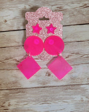 Neon Pink Resin Dangle Earrings. Colorful Statement Earrings. Trendy Geometric Jewelry. Glam Accessories - Glamorous Beauty & Boutique