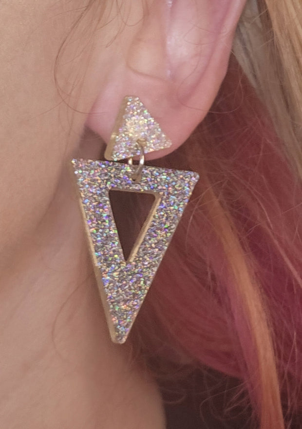 Triangle Dangle Earrings. Handmade Glitter Statement Earrings. Trendy Geometric Resin Jewelry. Glam Accessories - Glamorous Beauty & Boutique