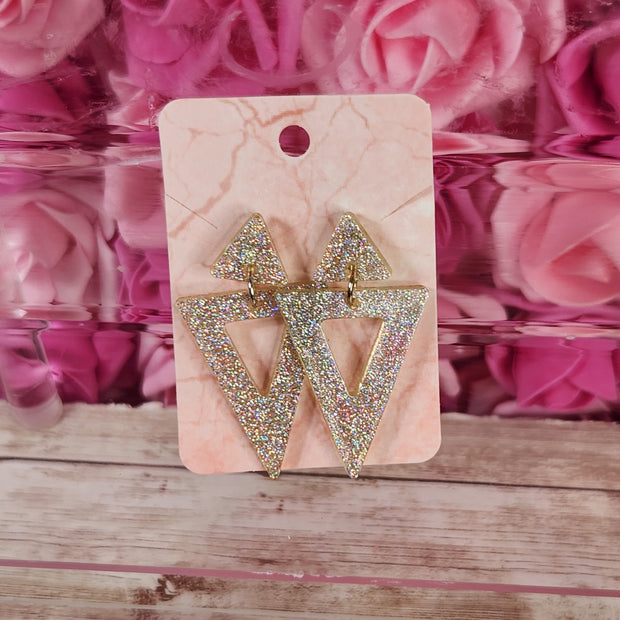 Triangle Dangle Earrings. Handmade Glitter Statement Earrings. Trendy Geometric Resin Jewelry. Glam Accessories - Glamorous Beauty & Boutique