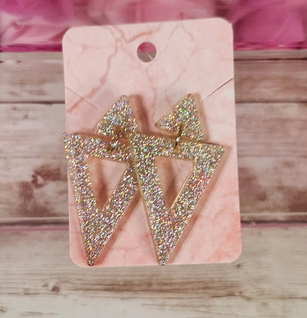 Triangle Dangle Earrings. Handmade Glitter Statement Earrings. Trendy Geometric Resin Jewelry. Glam Accessories - Glamorous Beauty & Boutique