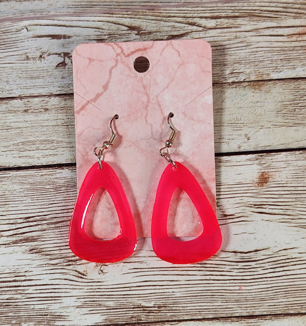 Neon Pink Resin Dangle Earrings. Colorful Statement Earrings. Trendy Geometric Jewelry. Glam Accessories - Glamorous Beauty & Boutique