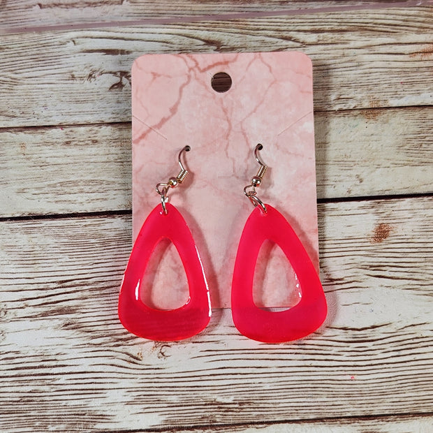Neon Pink Resin Dangle Earrings. Colorful Statement Earrings. Trendy Geometric Jewelry. Glam Accessories - Glamorous Beauty & Boutique