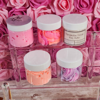 Sample Pack: 5 Pack of Handmade Whipped Body Butter & Foaming Shea Butter Soap Scrub. Organic Bath and Body Sampler - Glamorous Beauty & Boutique