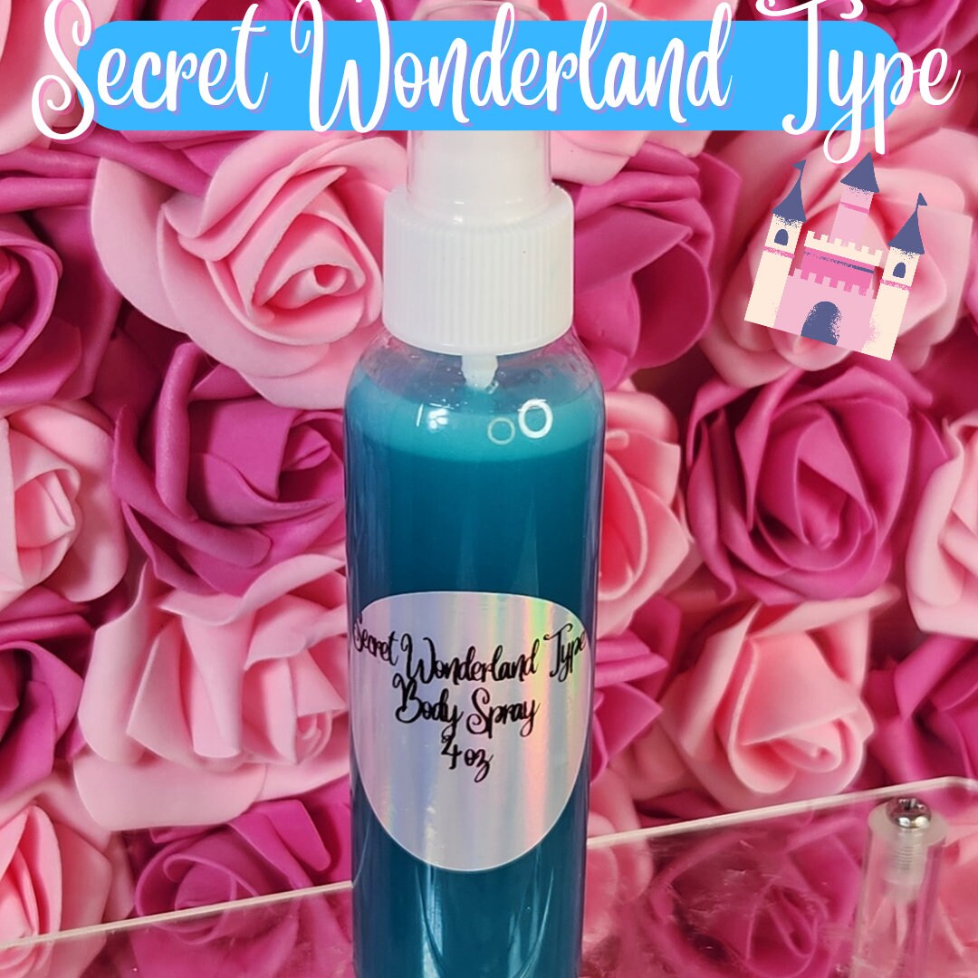 Secret Wonderland Type Moisturizing Body & Hair Spray. 4 oz Handmade Alcohol Free Hair and Body Mist.  Body Splash, Room Freshener - Glamorous Beauty & Boutique