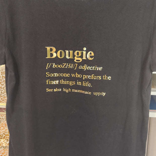 Bougie Definition Black & Gold Graphic Shirt. Glam Short Sleeve Women's Shirt. Bougie Definition Shirt - Glamorous Beauty & Boutique