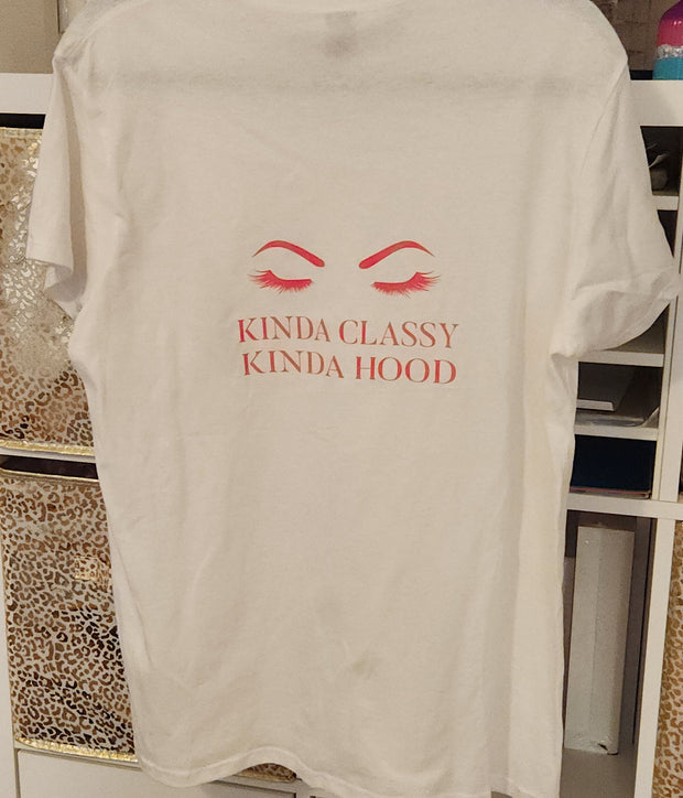 Kinda Classy Kinda Hood Graphic Shirt. Glam Short Sleeve Women's Shirt. Makeup Lover Shirt. Pink & White Short Sleeve Shirt - Glamorous Beauty & Boutique