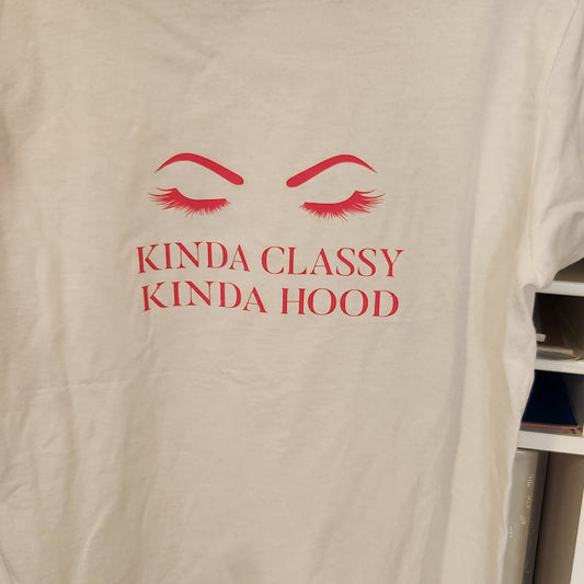 Kinda Classy Kinda Hood Graphic Shirt. Glam Short Sleeve Women's Shirt. Makeup Lover Shirt. Pink & White Short Sleeve Shirt - Glamorous Beauty & Boutique