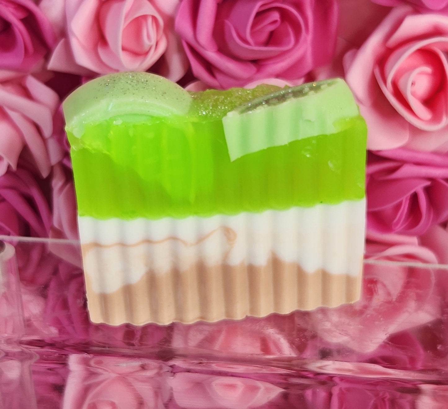 Key Lime Handmade All Natural Goat Milk & Shea Butter Soap with Embeds. Yoni Soap Bar. Cute Handcrafted Layered Soap - Glamorous Beauty & Boutique