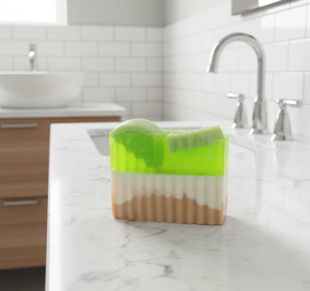 Key Lime Handmade All Natural Goat Milk & Shea Butter Soap with Embeds. Yoni Soap Bar. Cute Handcrafted Layered Soap
