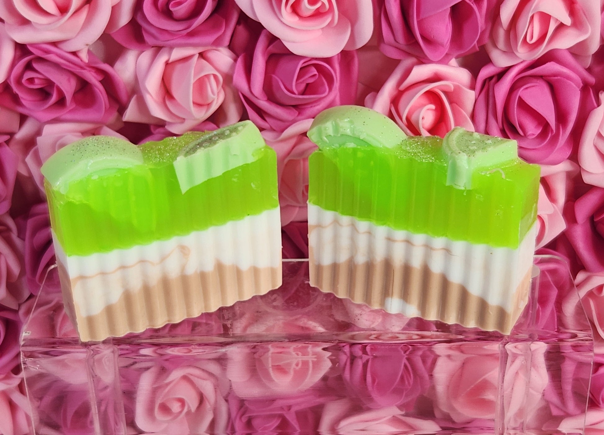 Key Lime Handmade All Natural Goat Milk & Shea Butter Soap with Embeds. Yoni Soap Bar. Cute Handcrafted Layered Soap - Glamorous Beauty & Boutique