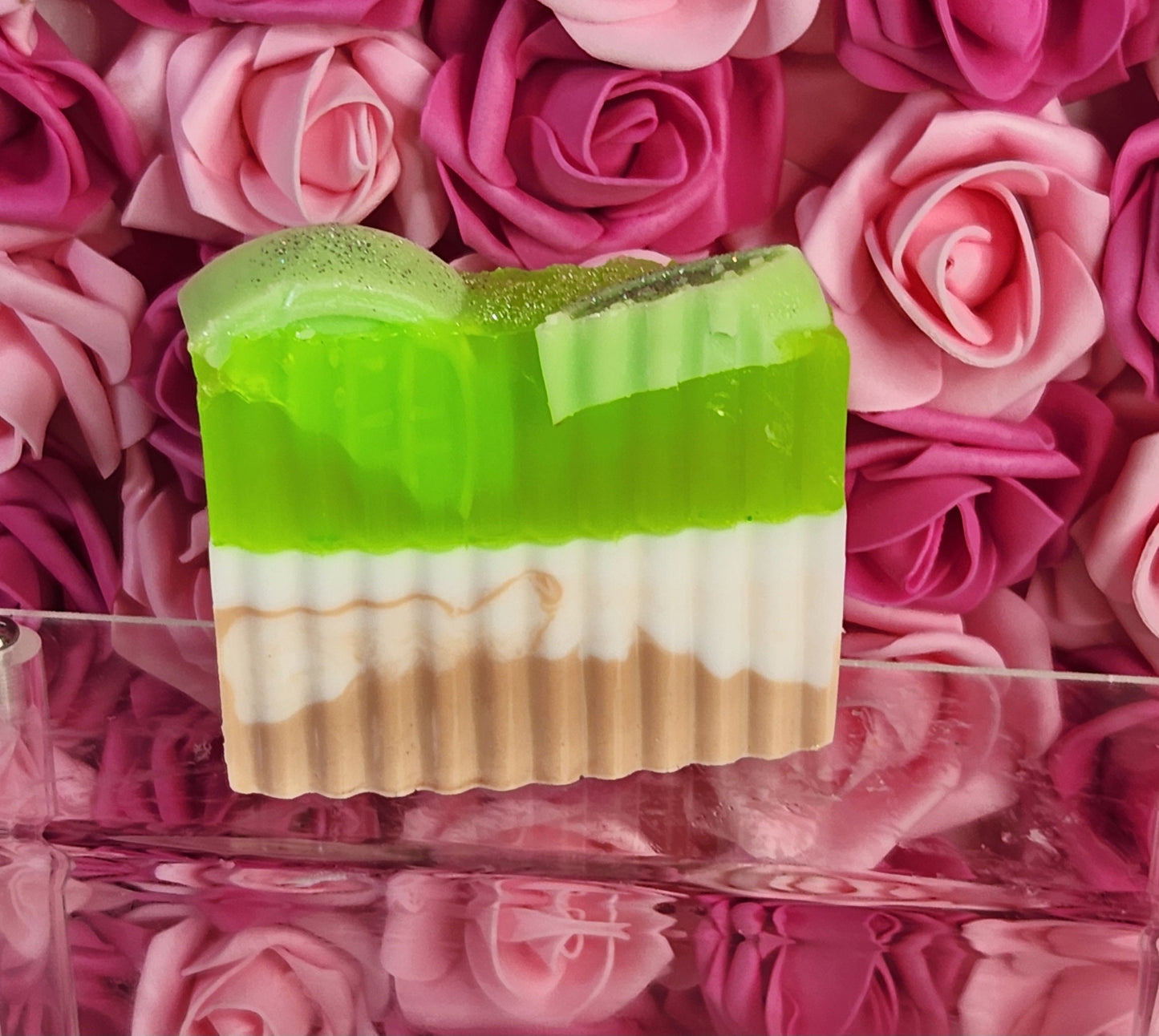 Key Lime Handmade All Natural Goat Milk & Shea Butter Soap with Embeds. Yoni Soap Bar. Cute Handcrafted Layered Soap - Glamorous Beauty & Boutique