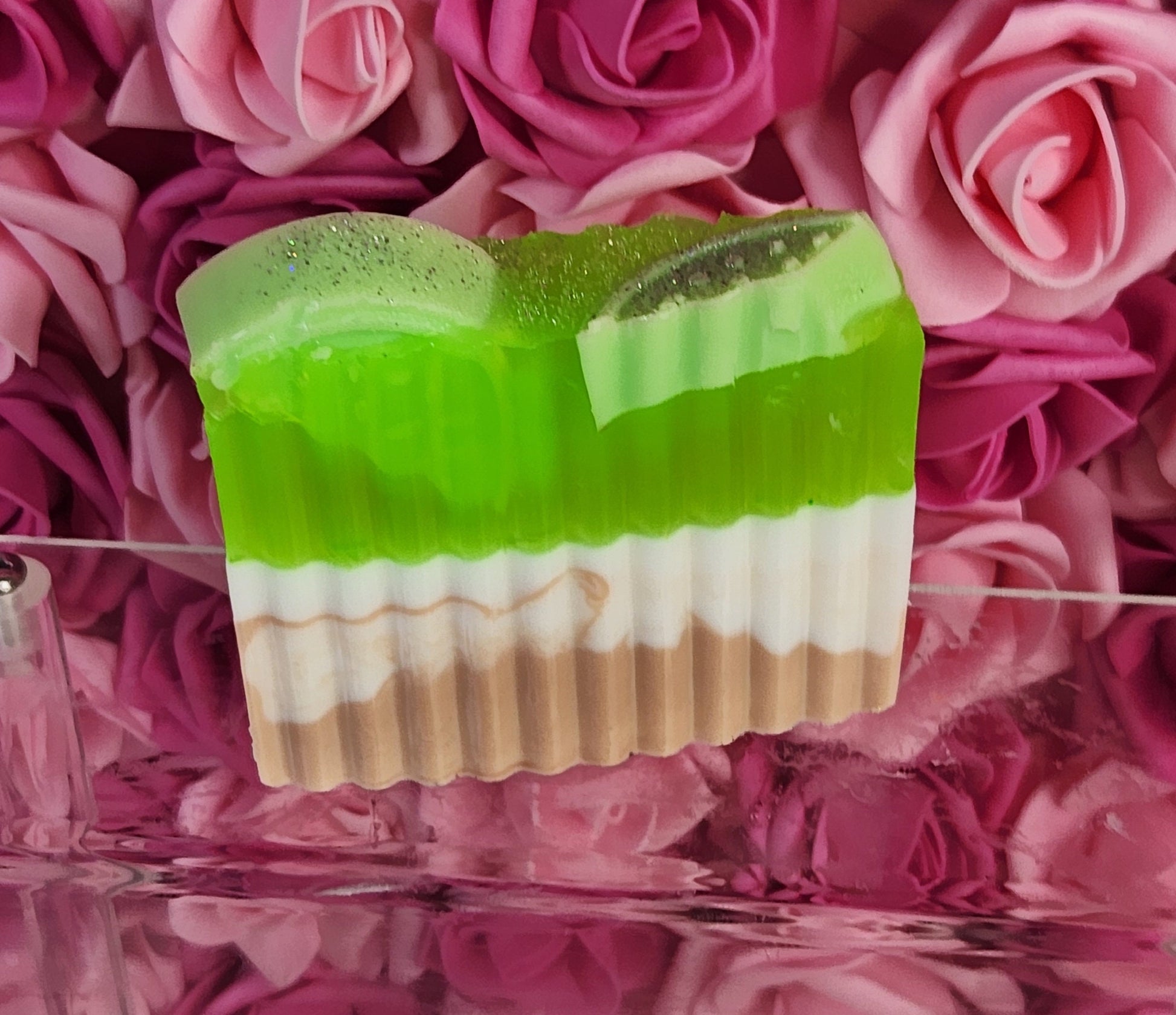 Key Lime Handmade All Natural Goat Milk & Shea Butter Soap with Embeds. Yoni Soap Bar. Cute Handcrafted Layered Soap - Glamorous Beauty & Boutique