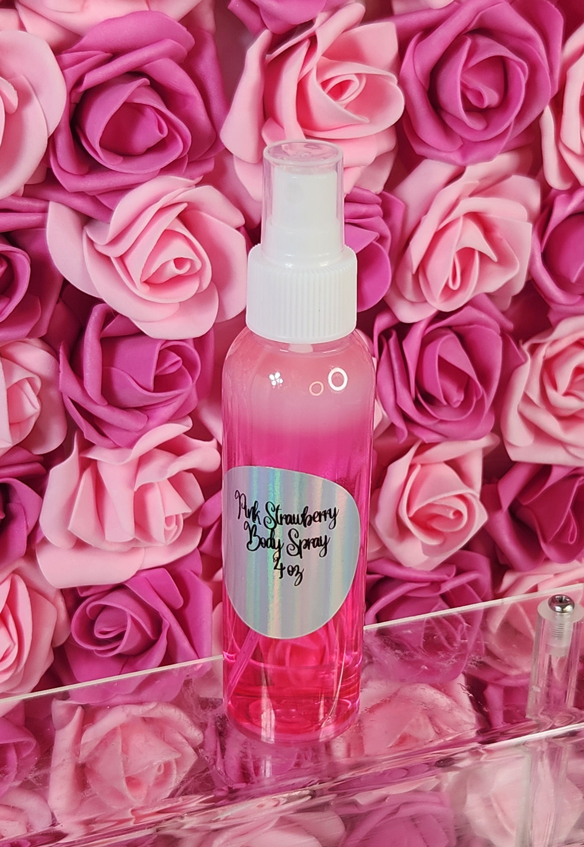 Pink Strawberry Body & Hair Spray. 4 oz Handmade Moisturizing Hair and Body Mist.  Alcohol Free! Room Freshener. - Glamorous Beauty & Boutique