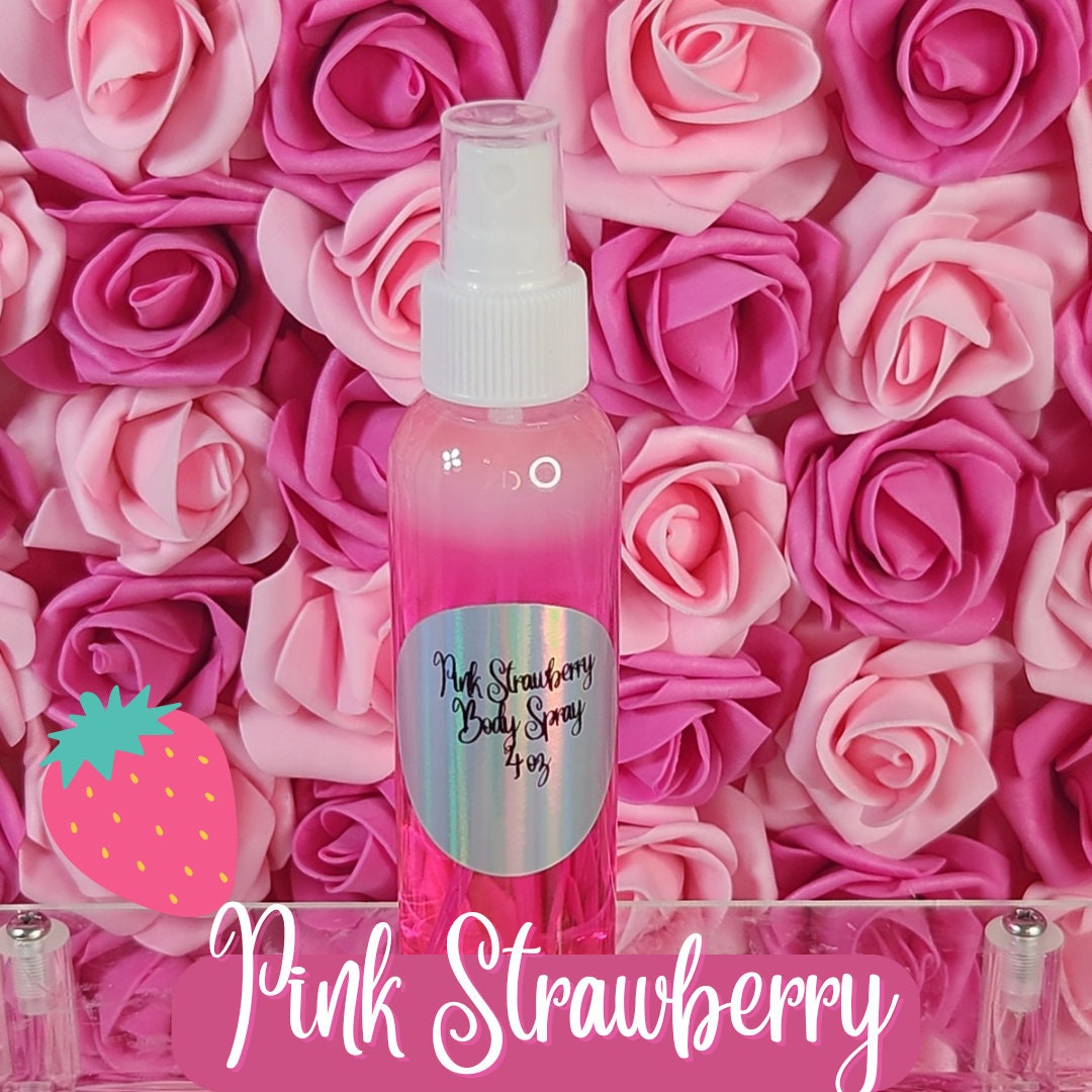 Pink Strawberry Body & Hair Spray. 4 oz Handmade Moisturizing Hair and Body Mist.  Alcohol Free! Room Freshener. - Glamorous Beauty & Boutique