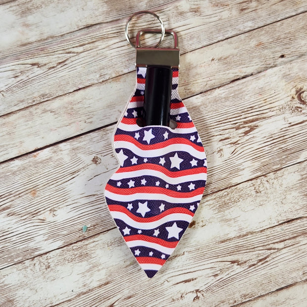 Red, White & Blue Faux Leather Chapstick and Lipstick Holder for Keychain. Glam Keychain Accessories. 4th of July Accessories - Glamorous Beauty & Boutique