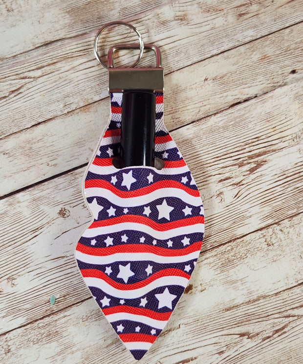 Red, White & Blue Faux Leather Chapstick and Lipstick Holder for Keychain. Glam Keychain Accessories. 4th of July Accessories - Glamorous Beauty & Boutique