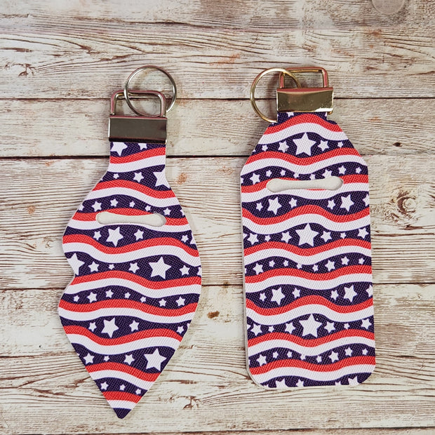 Red, White & Blue Faux Leather Chapstick and Lipstick Holder for Keychain. Glam Keychain Accessories. 4th of July Accessories - Glamorous Beauty & Boutique