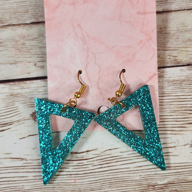 Triangle Dangle Earrings. Handmade Glitter Statement Earrings. Trendy Geometric Resin Jewelry. Glam Accessories - Glamorous Beauty & Boutique