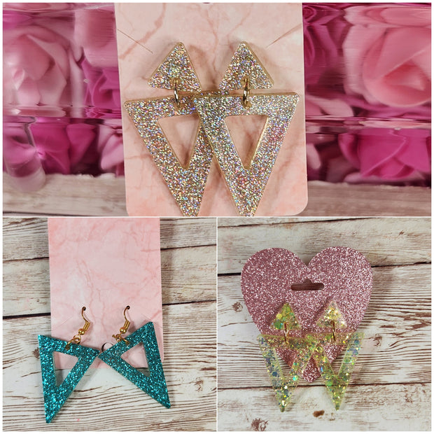 Triangle Dangle Earrings. Handmade Glitter Statement Earrings. Trendy Geometric Resin Jewelry. Glam Accessories - Glamorous Beauty & Boutique