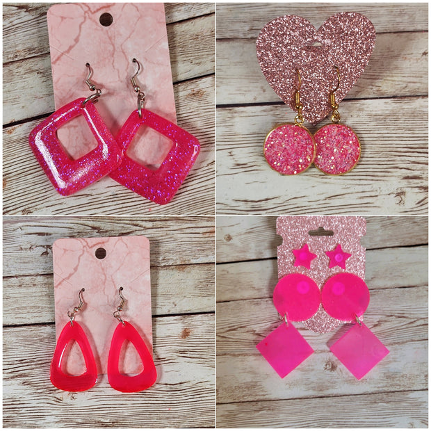 Neon Pink Resin Dangle Earrings. Colorful Statement Earrings. Trendy Geometric Jewelry. Glam Accessories - Glamorous Beauty & Boutique