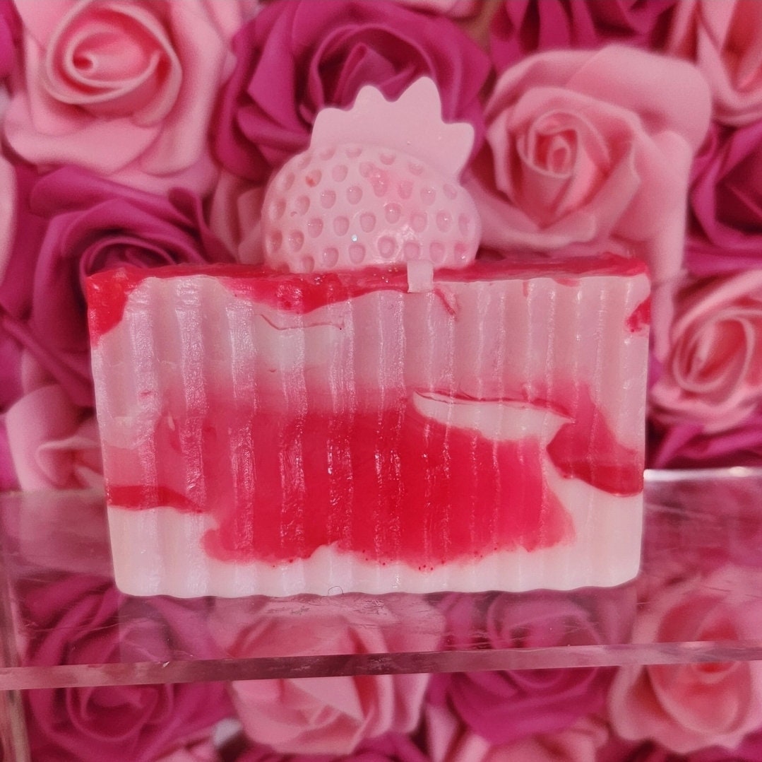 Strawberry Shortcake Handmade All Natural Goat Milk & Shea Butter Soap/Makeup Brush Cleaner. Cute Handcrafted Soap. Yoni Soap Bar - Glamorous Beauty & Boutique