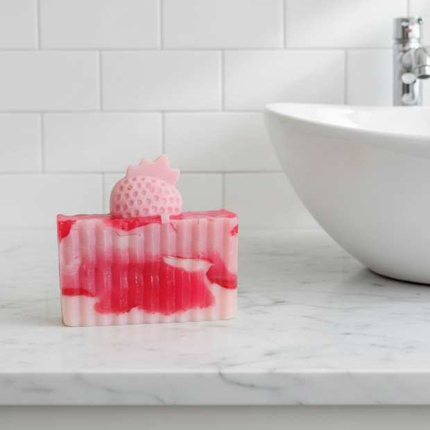 Strawberry Shortcake Handmade All Natural Goat Milk & Shea Butter Soap/Makeup Brush Cleaner. Cute Handcrafted Soap. Yoni Soap Bar