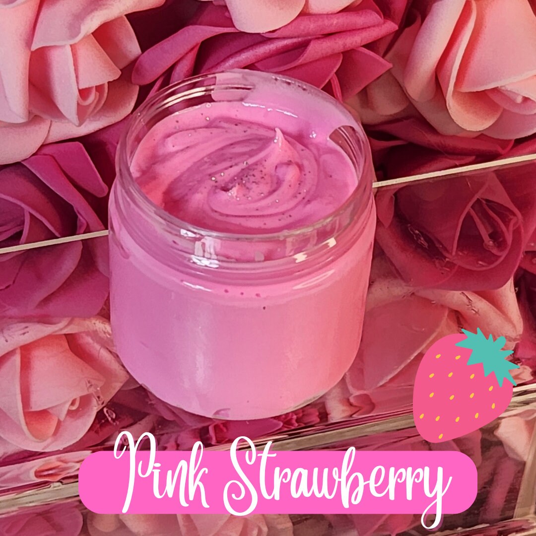 Pink Strawberry Whipped Body Butter. Handmade Shea & Cocoa Butter Whipped Body Butter. All Natural Non Greasy No Melt Body Butter - Glamorous Beauty & Boutique