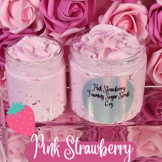 Pink Strawberry Whipped Foaming Sugar Scrub. Exfoliating Body Wash & Scrub. All Natural Shea Butter Whipped Soap and Shaving Cream. - Glamorous Beauty & Boutique