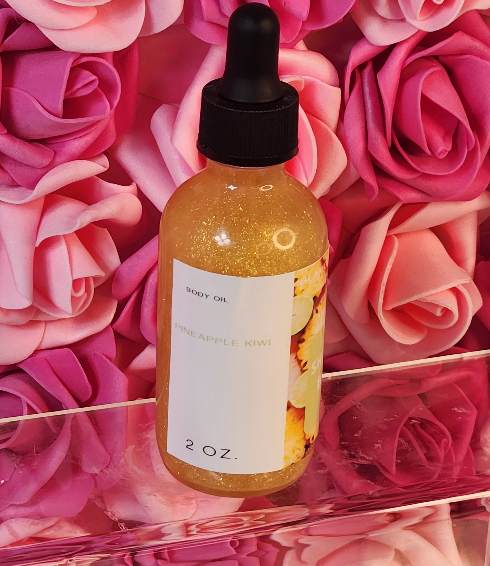 Pineapple Kiwi All Natural Shimmer Body Oil. Luxurious and Moisturizing Body Oil for Dry or Normal Skin. Massage Oil. - Glamorous Beauty & Boutique