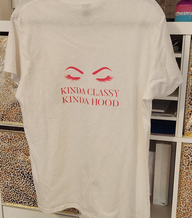 Kinda Classy Kinda Hood Graphic Shirt. Glam Short Sleeve Women's Shirt. Makeup Lover Shirt. Pink & White Short Sleeve Shirt - Glamorous Beauty & Boutique