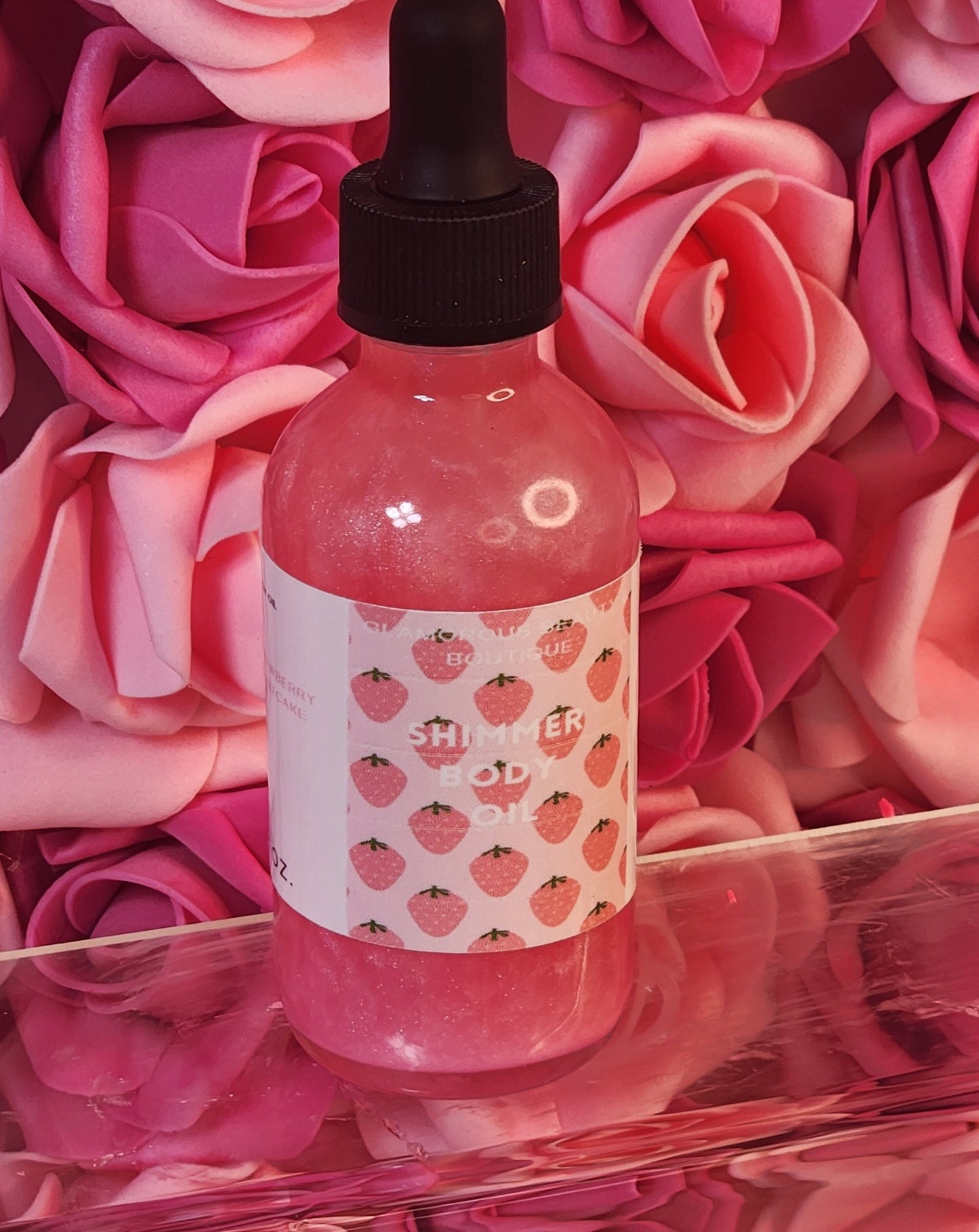 Strawberry Shortcake All Natural Pink Shimmer Body Oil. Luxurious and Moisturizing Body Oil for Dry or Normal Skin. Massage Oil. - Glamorous Beauty & Boutique