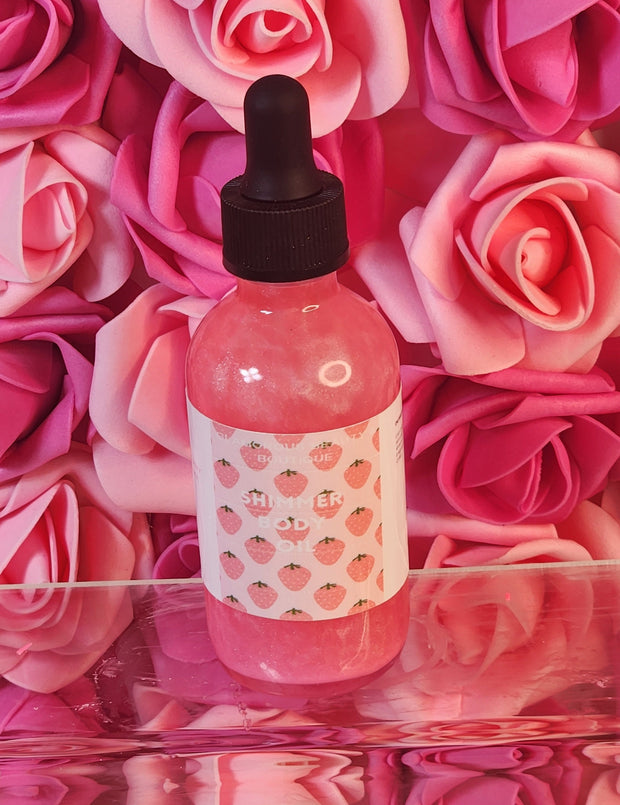 Strawberry Shortcake All Natural Pink Shimmer Body Oil. Luxurious and Moisturizing Body Oil for Dry or Normal Skin. Massage Oil. - Glamorous Beauty & Boutique