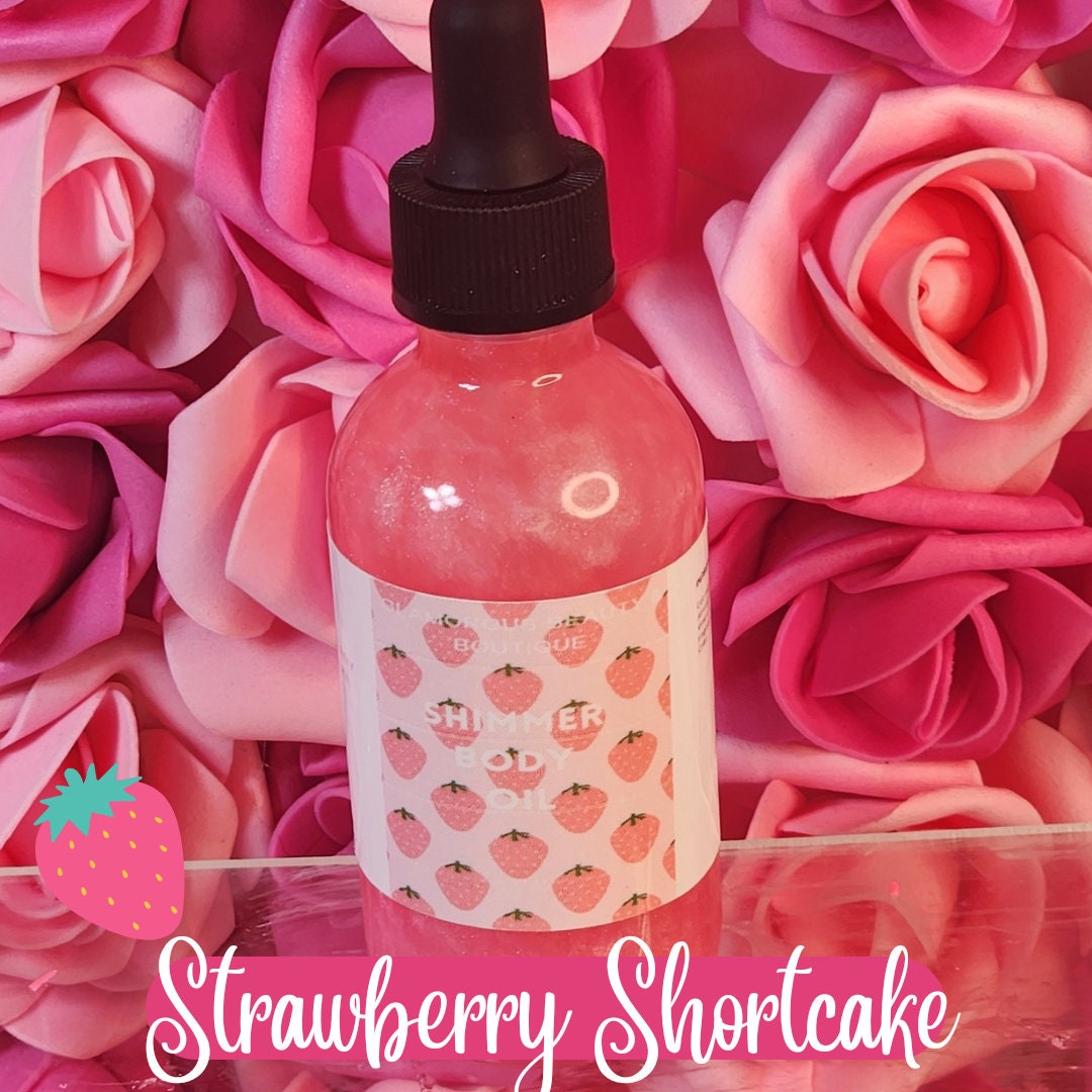 Strawberry Shortcake All Natural Pink Shimmer Body Oil. Luxurious and Moisturizing Body Oil for Dry or Normal Skin. Massage Oil. - Glamorous Beauty & Boutique