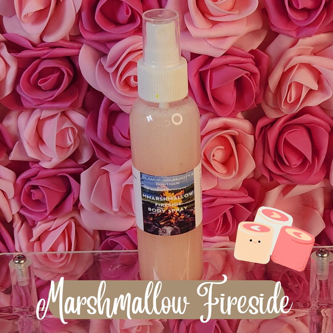 Marshmallow Fireside BBW Type Moisturizing Body & Hair Spray. 4 oz Handmade Alcohol Free Hair and Body Mist.  Body Splash, Room Freshener - Glamorous Beauty & Boutique