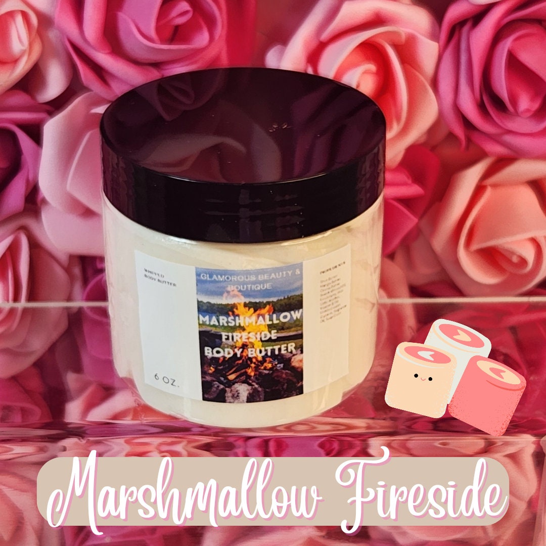 Marshmallow Fireside BBW Type Whipped Shimmer Body Butter. Handmade Shea, Avocado & Mango Butter Body Frosting. All Natural Body Butter - Glamorous Beauty & Boutique