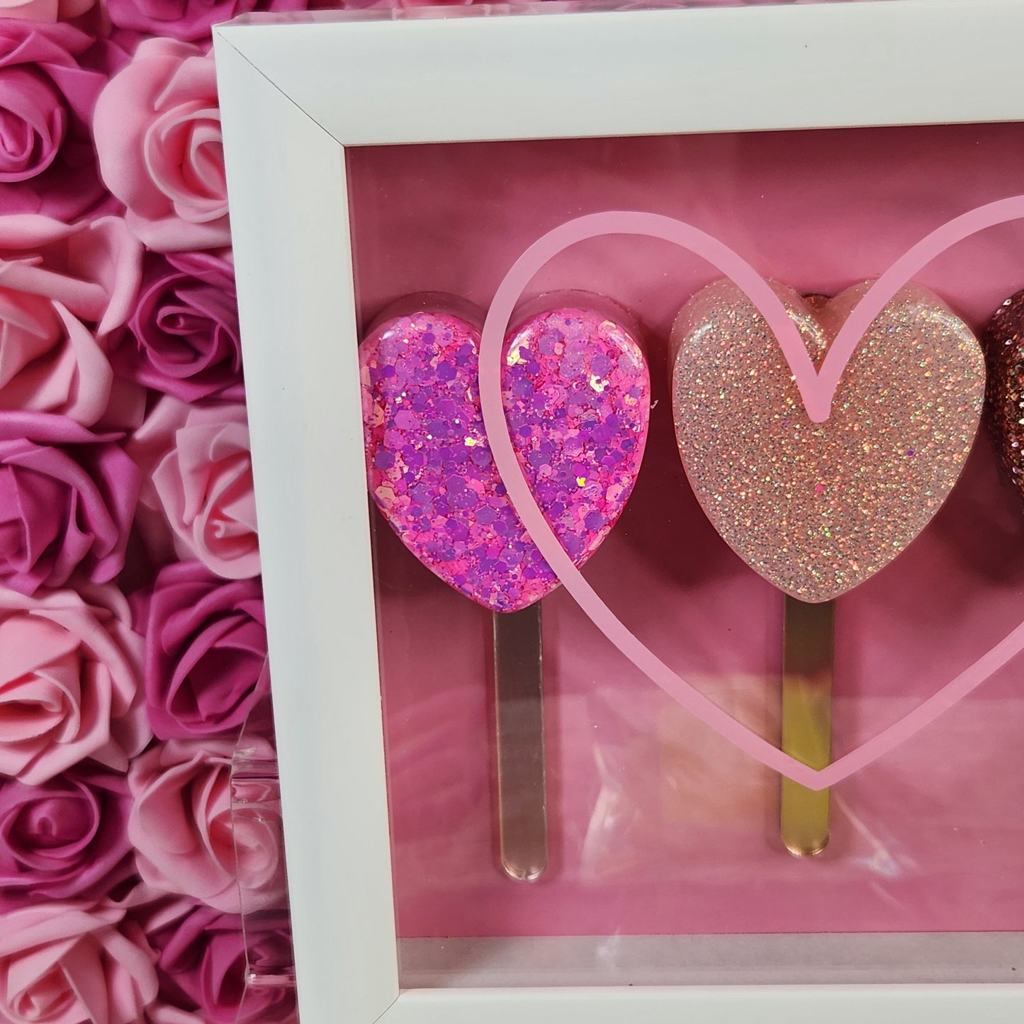 Pink & Rose Gold Heart Popsicle Shadow Box and Wall Art. Pink Glitter Epoxy Resin Popsicle Wall Decor. Glam Home Decor. Nursery Decor - Glamorous Beauty & Boutique