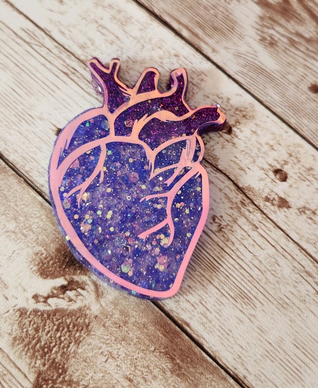 Pink Flowers & Metallic Rose Gold Anatomical Heart Cardiac RN Nurse Resin Badge Holder. Resin Retratable Badge Reel. Cardiac Nurse. ICU. - Glamorous Beauty & Boutique