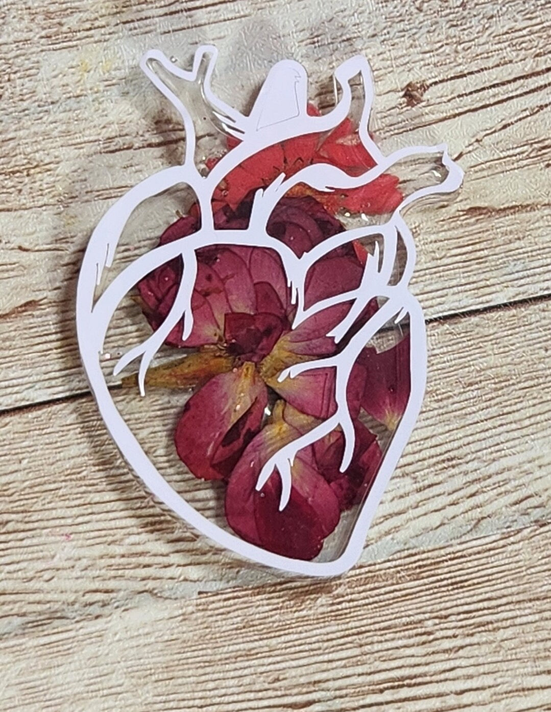 Pink Flowers & Metallic Rose Gold Anatomical Heart Cardiac RN Nurse Resin Badge Holder. Resin Retratable Badge Reel. Cardiac Nurse. ICU. - Glamorous Beauty & Boutique