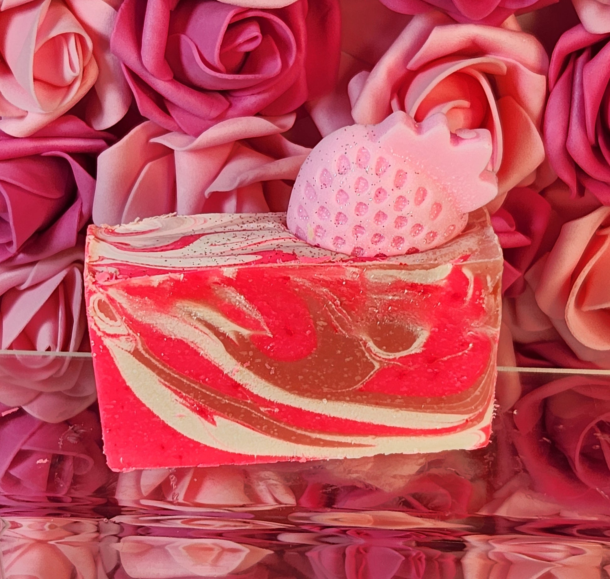 Pink Strawberry Organic Cold Process Swirl Soap. Handmade All Natural Handcrafted Soap. Cute Swirl Soap! Strawberry Soap Bar. Yoni Soap - Glamorous Beauty & Boutique