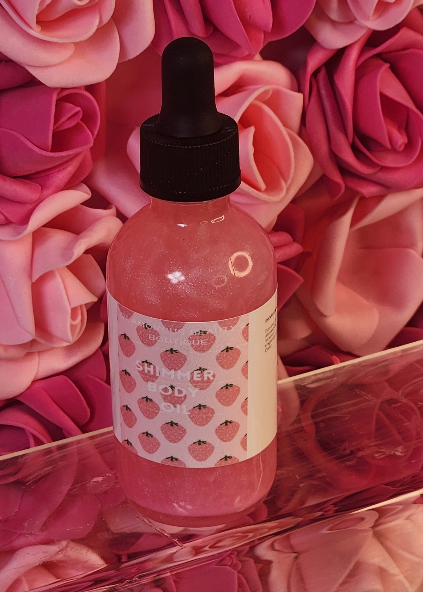 Strawberry Shortcake All Natural Pink Shimmer Body Oil. Luxurious and Moisturizing Body Oil for Dry or Normal Skin. Massage Oil. - Glamorous Beauty & Boutique