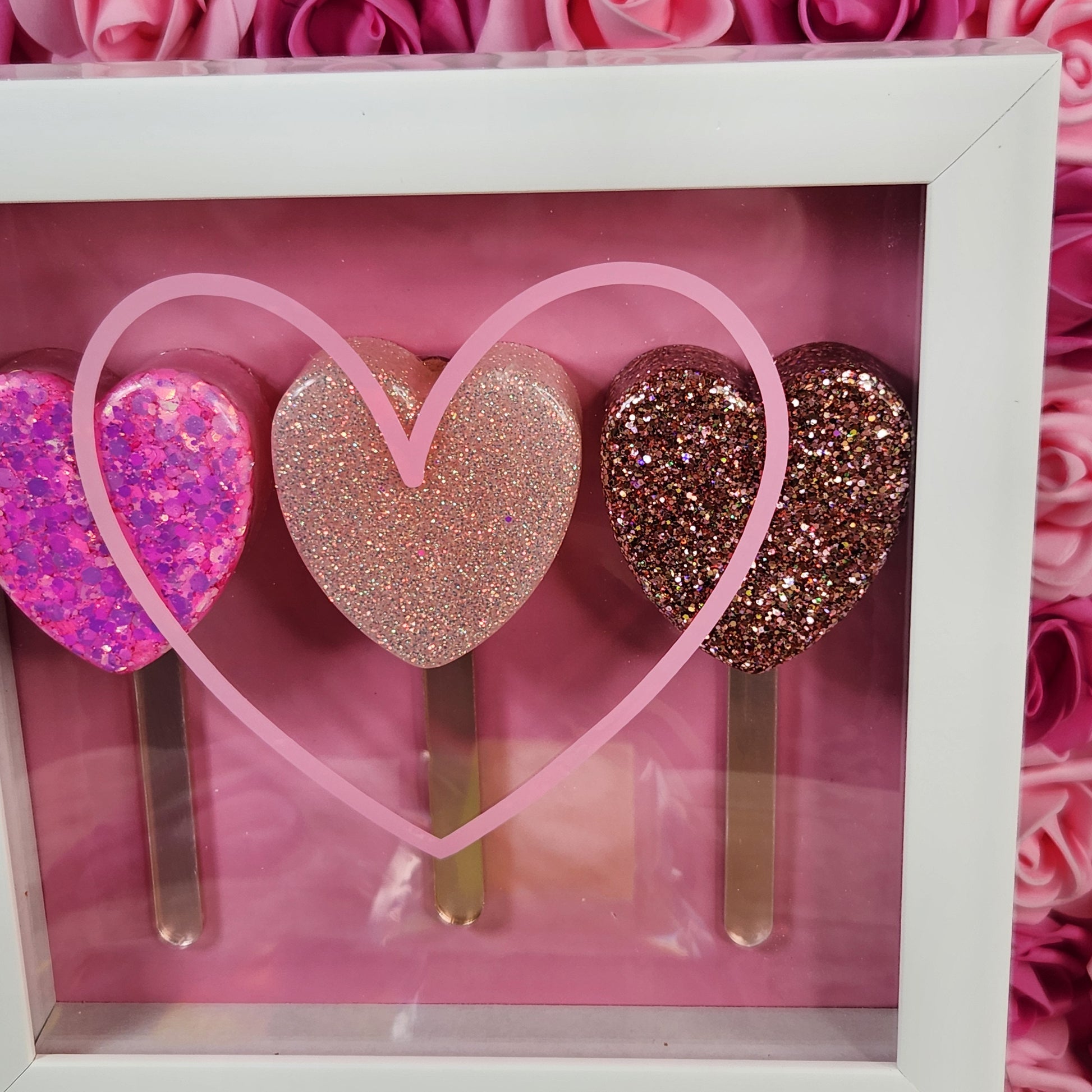 Pink & Rose Gold Heart Popsicle Shadow Box and Wall Art. Pink Glitter Epoxy Resin Popsicle Wall Decor. Glam Home Decor. Nursery Decor - Glamorous Beauty & Boutique