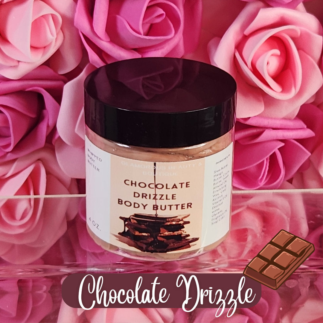 Chocolate Drizzle Whipped Body Butter. Handmade Shea & Cocoa Butter Body Butter. All Natural Non Greasy Emulsified Body Butter. Bakery Scent - Glamorous Beauty & Boutique